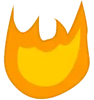 a cartoon drawing of a yellow and orange flame