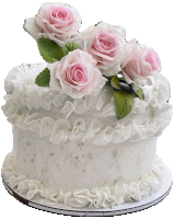 a white cake with pink sugar roses on top