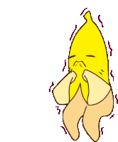 a cartoon drawing of a banana covering its face