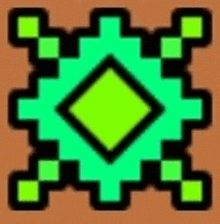 a pixel art drawing of a green and yellow square with a diamond in the middle .