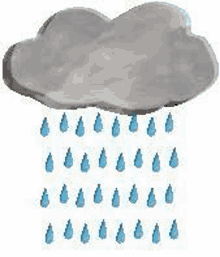 a cloud with blue rain drops coming out of it .