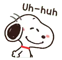 a cartoon of snoopy with the words uh-huh written above him