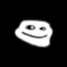 a white troll face on a black background with a smile on it .