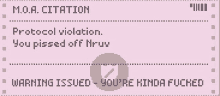 a pixel art of a message that says warning issued you 're kinda fucked .