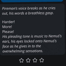 a black background with white text that says ' pireman 's voice breaks as he cries out ' on it