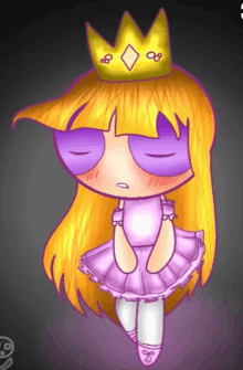 a cartoon girl wearing a purple dress and a crown