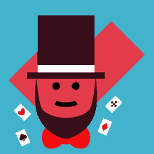 a man with a beard wearing a top hat and playing cards around him