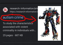 a robot with the words autism crime written on it