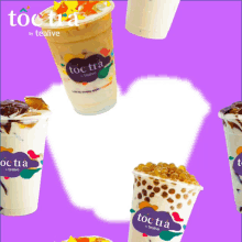 a collage of toc tra by tealive drinks with a heart in the middle