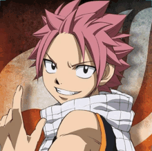 a fairy tail character with pink hair and a scarf