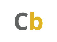 a gray and yellow letter cb on a white surface