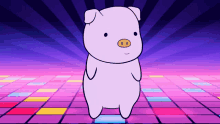 a cartoon pig is standing on a colorful tiled floor