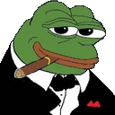 a cartoon frog in a tuxedo is smoking a cigar .