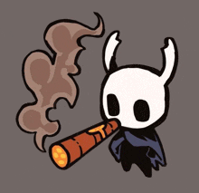 a cartoon drawing of a knight blowing smoke out of a tube