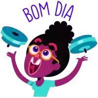 a cartoon illustration of a woman holding dumbbells and the words bom dia above her