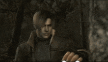 a man is looking through binoculars with cartoon eyes