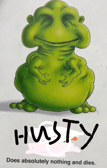 a cartoon of a green monster with the word husty written on it