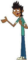 a cartoon character from total drama is standing with his hands on his chest .