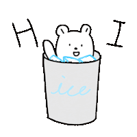 a cartoon of a polar bear in a trash can with ice cubes