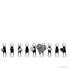 a drawing of a group of people with hearts by erick oh