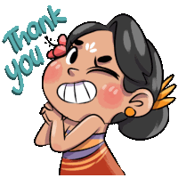 a cartoon of a woman saying thank you with a flower in her hair