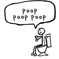 a drawing of a stick figure sitting on a toilet with a speech bubble that says poop poop poop