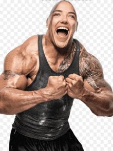 a muscular man with a large rock on his head is making a funny face