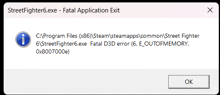 a window that says streetfighter6.exe - fatal application exit