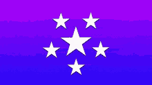 a purple and blue background with five white stars