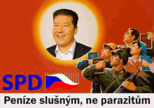 a poster for spd shows soldiers holding books and smiling