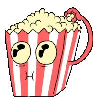 a cartoon drawing of a cup of popcorn with a hand sticking out