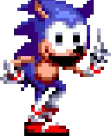 a pixel art of sonic the hedgehog is giving a middle finger .