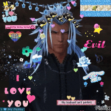 a picture of a man with a crown of hearts on his head and the words i love you