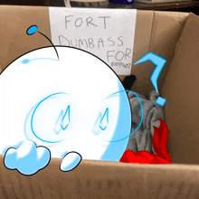 a box has a sign that says fort dumb ass for