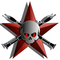 a red star with a skull and two crossed guns on it