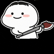 a cartoon character is holding a bloody brush in his hands .