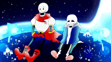 a drawing of papyrus and sans sitting on a blue surface