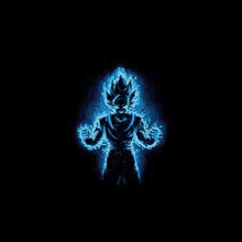 a silhouette of a person in a dark room with a blue light coming out of their head .