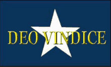 a blue background with a white star and the words deo vindice