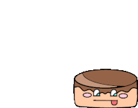 a cartoon drawing of a chocolate cake with a face and tongue sticking out .