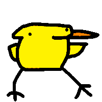 a cartoon drawing of a yellow bird with a long beak