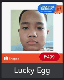 a picture of a boy 's face is on a shopee advertisement .