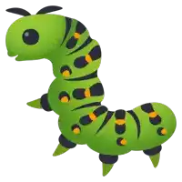 a green caterpillar with black and yellow spots on it