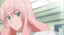 a girl with pink hair is talking about praise from the neighborhood