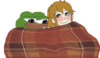 a frog and a girl are wrapped in a blanket