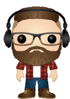 a funko pop of a bearded man wearing headphones