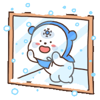 a cartoon drawing of a polar bear in a snowy scene