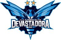 a logo for devastadora ufac with a blue bee on a white background