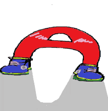 a drawing of a red horseshoe with blue shoes on