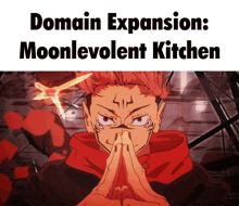 a picture of a man with red hair and the words domain expansion moonlevolent kitchen above him